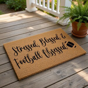 Football Doormat, Funny Football Lover Gift, Stressed Blessed And Obsessed Welcome Mat, Housewarming Gift, Front Door Mat