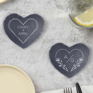 Cadeau de fiançailles - Cadeau de mariage - Nouveau cadeau pour couple - Sous-verres personnalisés - Cadeau de sous-verres coeur pour couple - Cadeau de shower de bébé Nouvelle maison 7401
