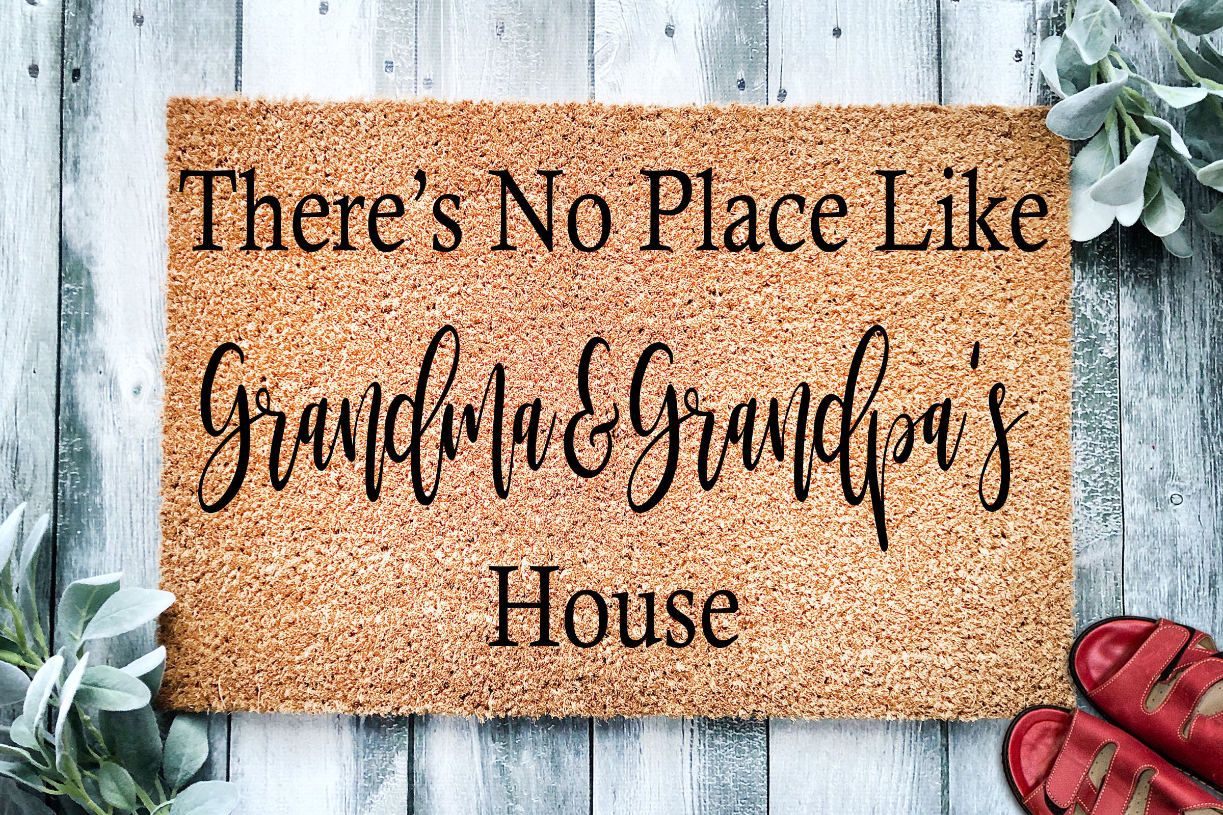 Theres No Place Like Grandma and Grandpas Mothers Day Funny Door Mat Welcome Mat Grandparent Gift Fathers Home Doormat