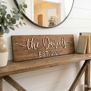 Personalized Family Name Wood Sign, Custom Established Year Wedding Gift for Couple, Last image 19