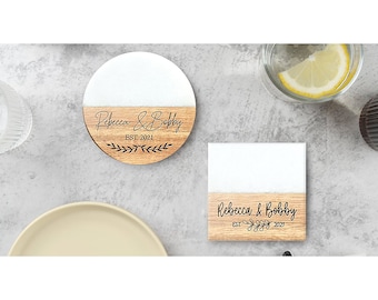 Custom Marble Wood Premium Engraved Coasters | House Warming Gift | Personalized Gift | Wedding Gif | Engagement Gift | Personalized Gift