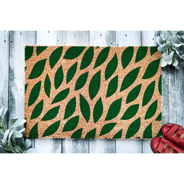 Doormat Green Leaf Pattern | Houseplant Leaf Doormat | Plant Mom Welcome Mat | Housewarming Gift | Plant Lover Gift | New Home 1881**