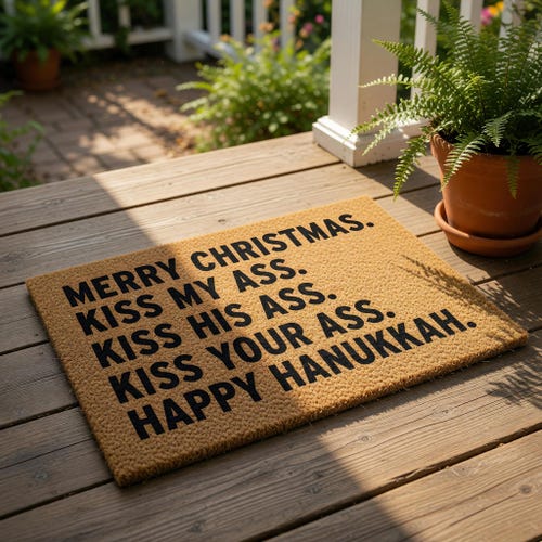 Funny Holiday Doormat, Merry Christmas And Happy Hanukkah Welcome Mat, Sarcastic Christmas Gift, Unique Seasonal Door Mat Decor