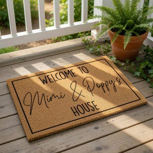 Personalized Grandparent Doormat, Welcome To Mimi And Poppy's House, Custom Family Welcome Mat, Housewarming Gift, Grandma Gift