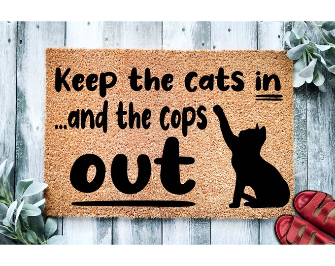 Targa In Metallo 20x30 Cm 'Keep Door Closed' Con Gatto Nero - Divertente Per Interni/Esterni