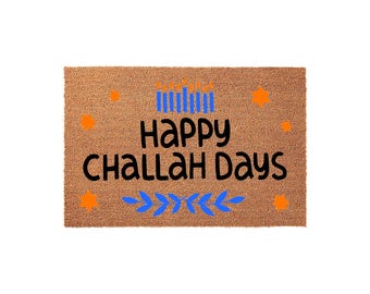 Happy Challah Days Hanukkah Welcome Mat, Jewish Winter Front Porch