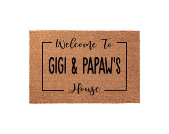 Personalized Grandparent Doormat, Custom Gigi And Papaw Welcome Mat, Housewarming Gift, Grandparents Gift, Front Door Entryway Rug