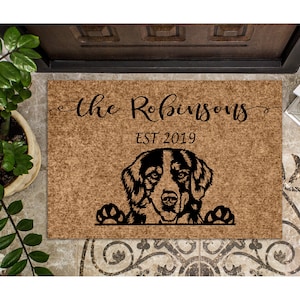 Custom Doormat Personalized Gift Bernese Mountain Dog Personalized Door mat Welcome Mat Housewarming Gift Closing Gift Last Name 1215