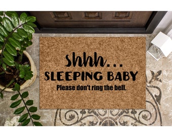 Doormat Shh Sleeping Baby | Baby Shower Gift | Funny Door mat rug | New Mom Funny Gift Home Doormat | New Baby Don't Ring Bell 1502**