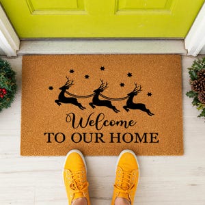 Welcome To Our Home Doormat Reindeer Stars Christmas 1528