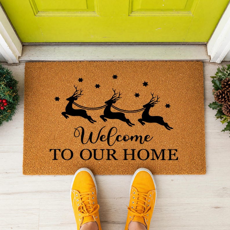 Welcome To Our Home Doormat Reindeer Stars Christmas 1528