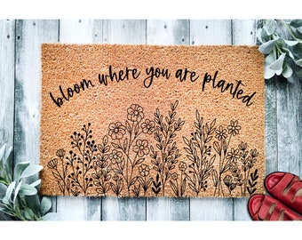 Doormat Bloom Where You Are Planted Doormat | Spring Welcome Mat | Positive Door Mat | Plant and Flowers Doormat Cute Flowers Spring 1681**