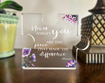 Personalized Puzzle Piece Gift: Custom Message on Clear Acrylic 7809