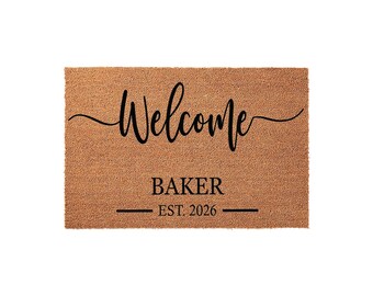 Custom Personalized Doormat: Welcome Family Name, Closing, Engagement, Housewarming, Wedding, Welcome Mat, Door Mat