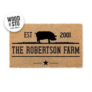 Custom Doormat Personalized Custom Name and EST Pig Farm Pig Hog Sow Farm Doormat - Farmhouse Welcome Mat Farmer Door Mat  Home Doormat 1442