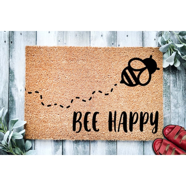 Doormat Bee Happy Honeybee Housewarming Gift Cute Doormat Closing Gift Bumble Bee Welcome mat Front Door Home Door Mat New Home Gift 1852**