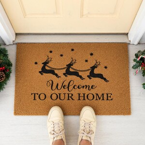 Welcome To Our Home Doormat Reindeer Stars Christmas 1528