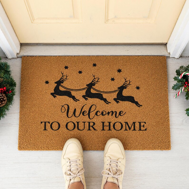 Welcome To Our Home Doormat Reindeer Stars Christmas 1528