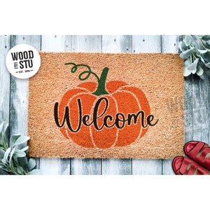Doormat Welcome Pumpkin  | Autumn Rustic Fall Doormat | Welcome Mat Decor | Farmhouse Door Mat | Fall Autumn Gift | Home Doormat 1562**