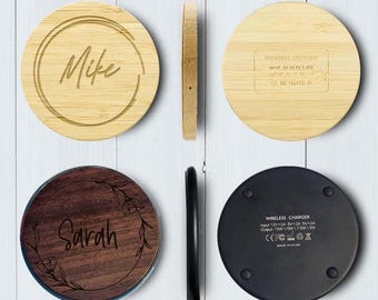 Personalized Wireless Charger with Custom Name, Engraved Wood Charging Pad for Office Desk