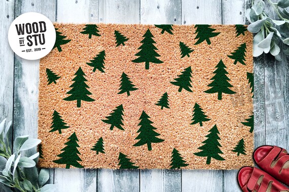 Three Pine Tree Coir Doormat Winter Welcome / Outdoor Lover