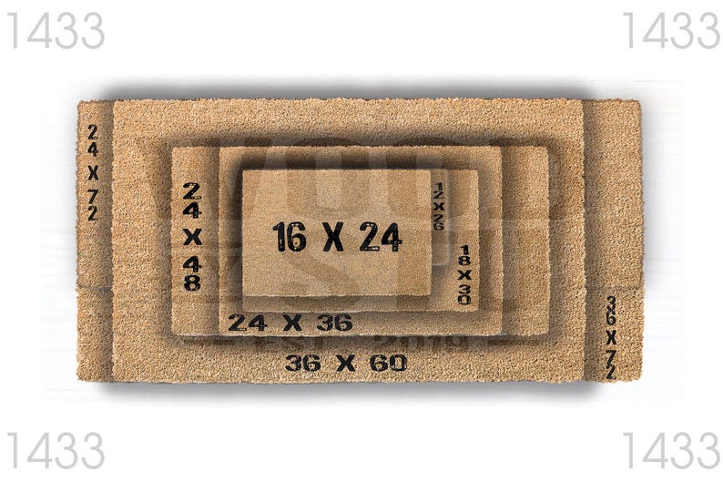 a close-up view of a textured, brown surface, possibly a mat or carpet, with a small text overlay indicating the size of the object in the image.