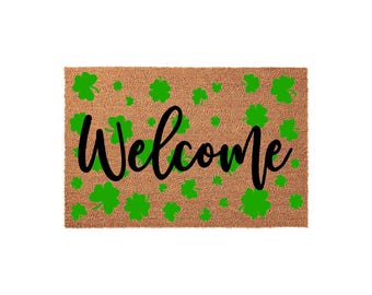 Welcome St Patricks Day Shamrock, Clover Front Porch Door Mat