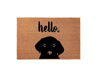 Hello Labrador Retriever Welcome Mat, Coir Doormat for Housewarming, Dog Lover Front Door Gift