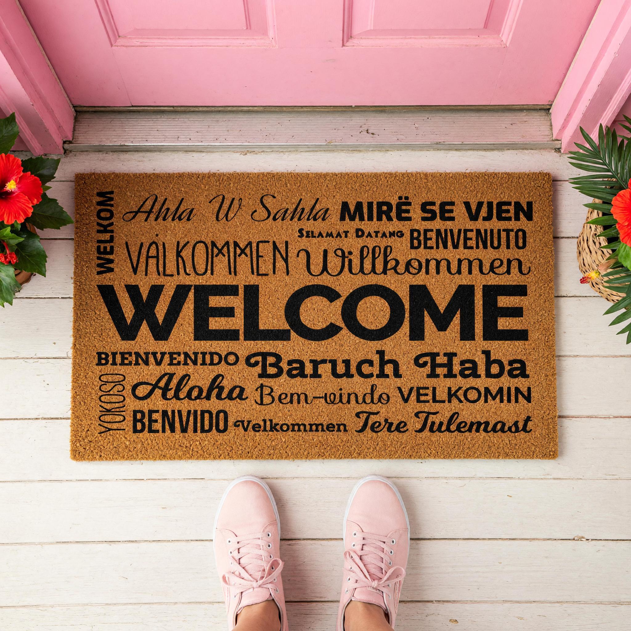 Multi Language Welcome Mat, Aloha Bienvenido Willkommen Baruch