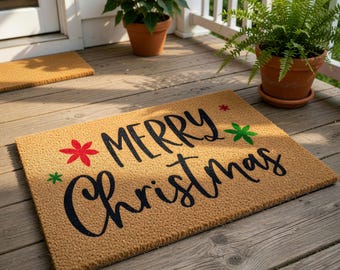 Merry Christmas Doormat, Holiday Welcome Mat, Christmas Door Mat, Winter Doormat, Gift, Holiday Gift, Front Porch Decor, Doormats