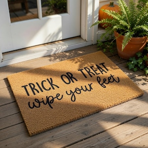 Trick or Treat Welcome Mat, Coir Doormat for Halloween Gift, Funny Fall Front Door