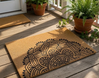 Mandala Doormat, Coir Welcome Mat, Housewarming Gift, Front Door Mat, New Home Gift, Entryway Boho Decor, Bohemian Floor Rug