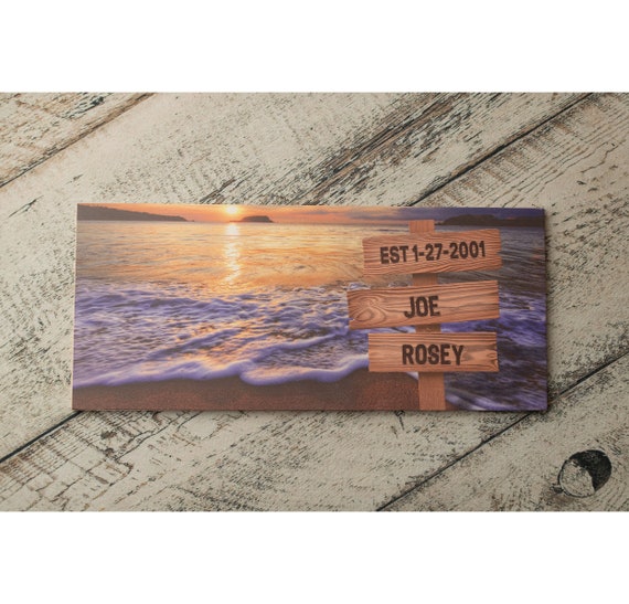Beach Sunset Wooden Sign - Custom Name Gift for Wedding or Engagement 2780