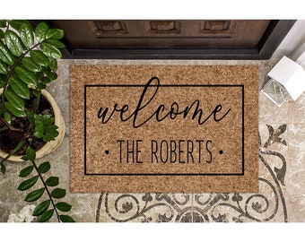 Custom Doormat Family Name Dots Welcome mat Housewarming Gift Wedding Gift Last Name Personalized Gift Closing Gift Front Door Mat 1009