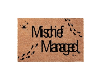 Mischief Managed Welcome Mat, Coir Doormat for Housewarming, Funny New Home Gift Fans