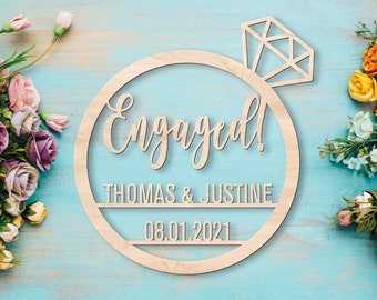 Personalized Engaged Wood Sign with Couple Names and Wedding Date, Custom Engagement Announcement Keepsake