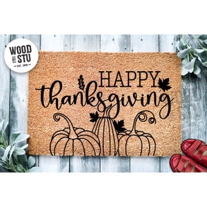 Doormat Happy Thanksgiving | Pumpkin Fall Doormat | Welcome Mat | Fall Leaves Door Mat | Fall Autumn Decor Gift | Home Doormat 1792**