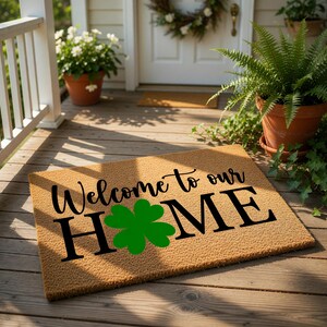 St Day Doormat, Welcome To Our Home Shamrock Door Mat, Spring Coir Doormats, Front Porch Decor, Irish Housewarming Gift, Funny Doormat