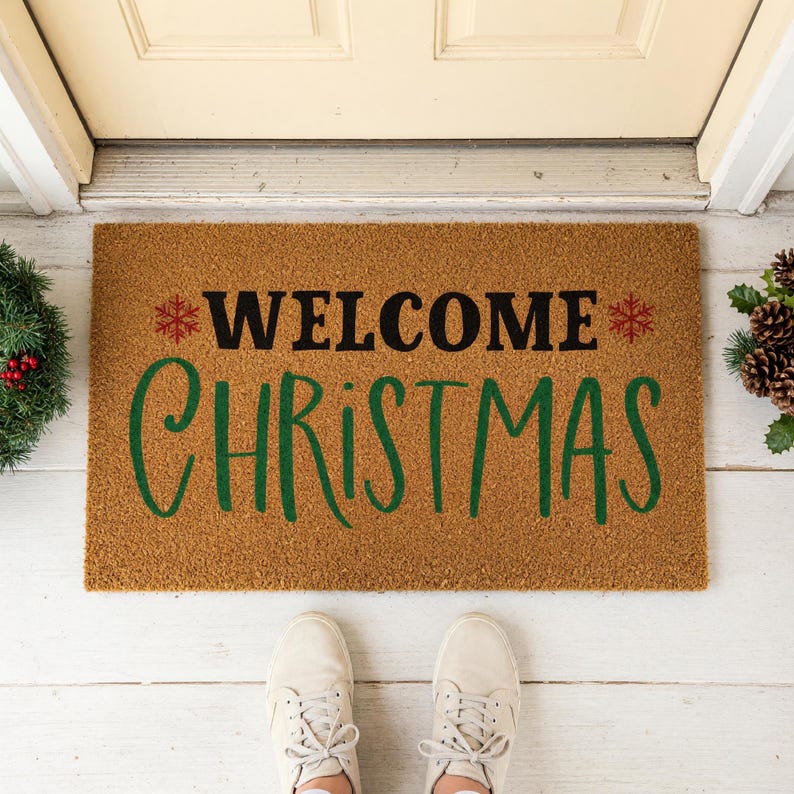 Welcome Christmas Doormat Snowflake Holiday Entry Rug 1577