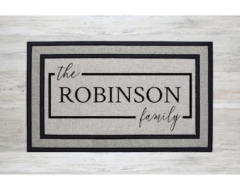 Grey Doormat - Premium Custom Family Name Door Mat | Wedding Gift | Personalized Custom Doormat | Closing Gift |  Front Door Mat Rug 1915