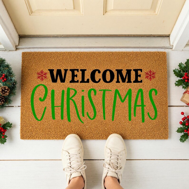 Welcome Christmas Doormat Snowflake Holiday Entry Rug 1577