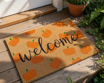 Fall Pumpkin Welcome Mat, Pumpkin Doormat, Autumn Welcome Mat, Fall Door Halloween Doormat, Front Door Housewarming Gift