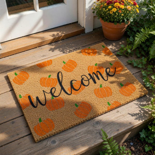 Fall Pumpkin Welcome Mat, Pumpkin Doormat, Autumn Welcome Mat, Fall Door Halloween Doormat, Front Door Housewarming Gift