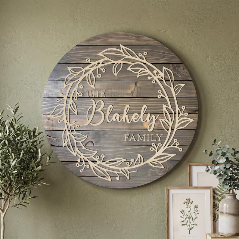 Personalized Family Name Sign | Custom Wood Wreath Wall Decor - Etsy