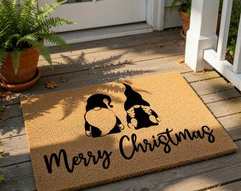 Christmas Gnome Doormat, Merry Christmas Welcome Mat, Holiday Coir Door Mat, Winter Entryway Decor, Funny Housewarming Gift Idea