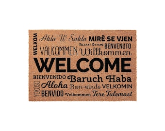 Welcome Mat In Different Languages, Coir Doormat, Housewarming Gift, New Home Gift, Unique Front Door Mat, Funny Doormats, Rug