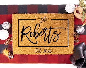 Monogram Door Mat: Personalized Last Name - Wedding or Engagement Gift 1008
