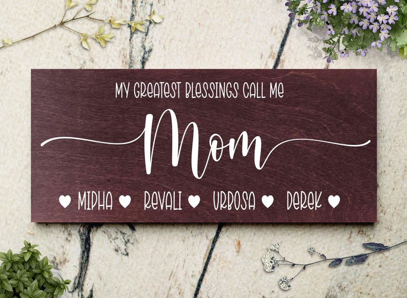 Personalized Mom Sign with Kids Names, Custom Wood for Mother's Day Birthday Gift Idea zdjęcie 5