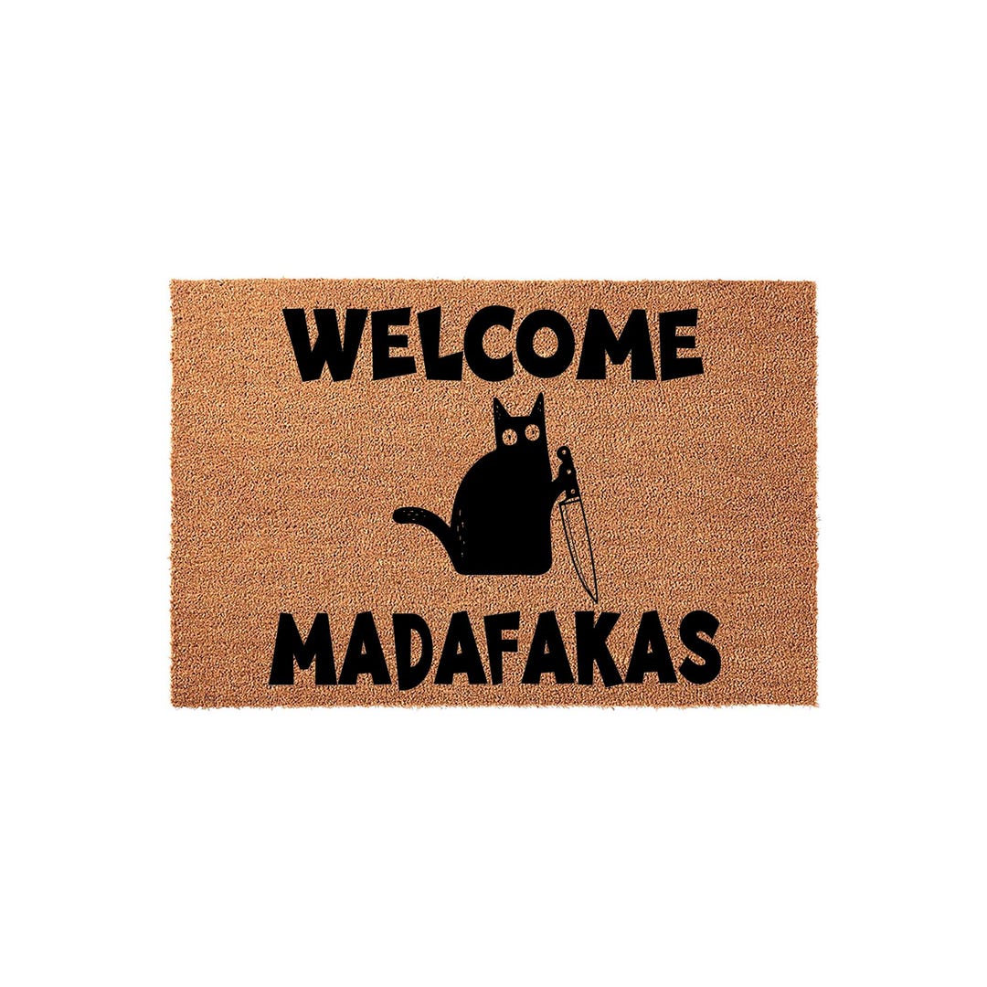 Funny Cat Doormat, Welcome Madafakas Sarcastic Door Mat, Black Cat