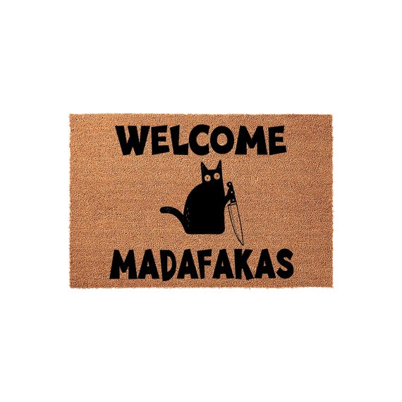 Funny Cat Welcome Mat, Coir Doormat for Housewarming, New Home